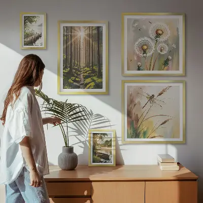 Galeria de parede com paisagens de florestas e natureza