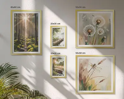 Galeria de parede com paisagens de florestas e natureza