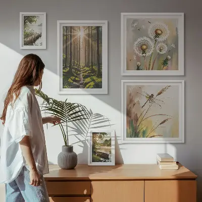 Galeria de parede com paisagens de florestas e natureza