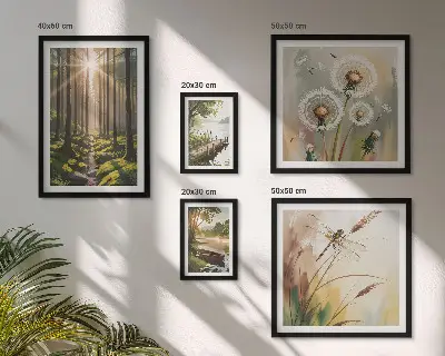 Galeria de parede com paisagens de florestas e natureza