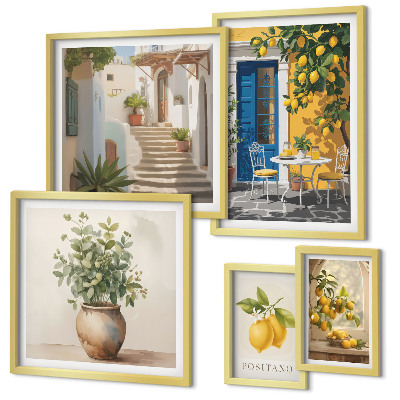 Conjunto de 5 quadros com moldura Inspirações de estilo cítrico