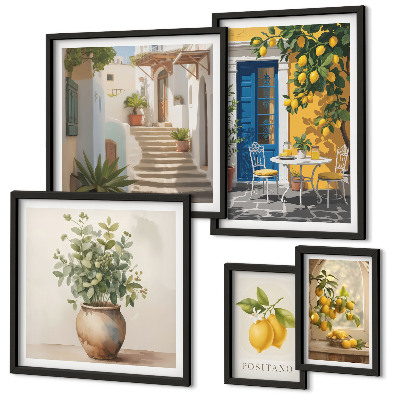 Conjunto de 5 quadros com moldura Inspirações de estilo cítrico