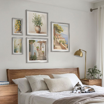 Conjunto de 5 quadros decorativos Vistas elegantes de cidades litorâneas