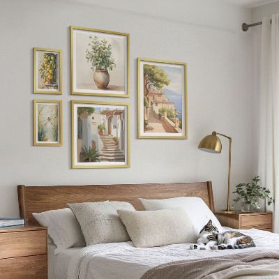 Conjunto de 5 quadros decorativos Vistas elegantes de cidades litorâneas
