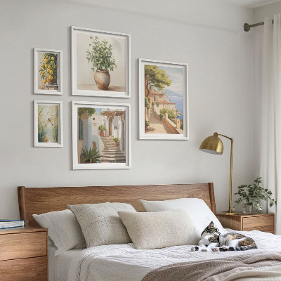 Conjunto de 5 quadros decorativos Vistas elegantes de cidades litorâneas