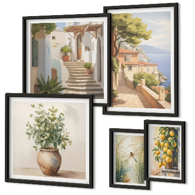 Conjunto de 5 quadros decorativos Vistas elegantes de cidades litorâneas
