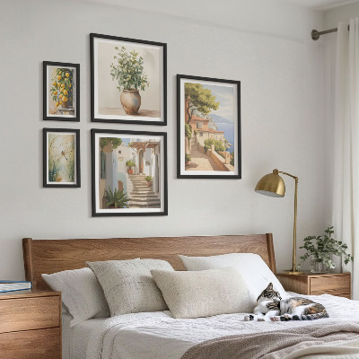 Conjunto de 5 quadros decorativos Vistas elegantes de cidades litorâneas