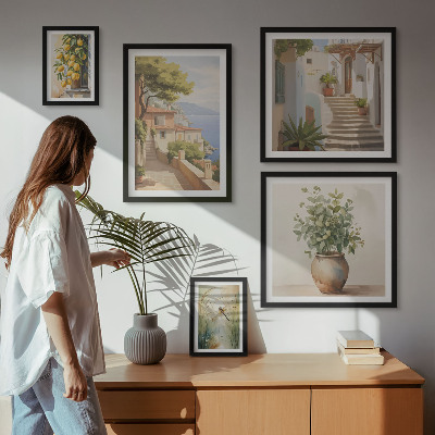 Conjunto de 5 quadros decorativos Vistas elegantes de cidades litorâneas