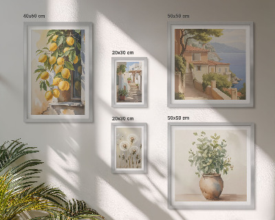 Parede galeria de quadros Toques cítricos em estilo mediterrâneo