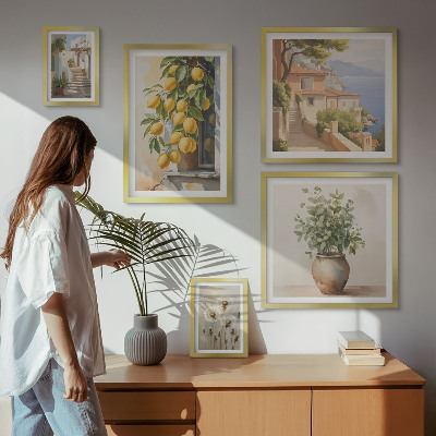 Parede galeria de quadros Toques cítricos em estilo mediterrâneo