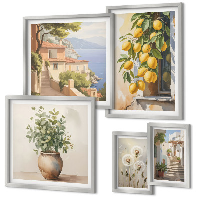 Parede galeria de quadros Toques cítricos em estilo mediterrâneo