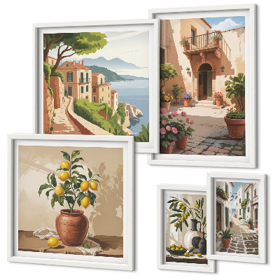 Conjunto de 5 quadros com moldura Flores de rua em estilo mediterrâneo