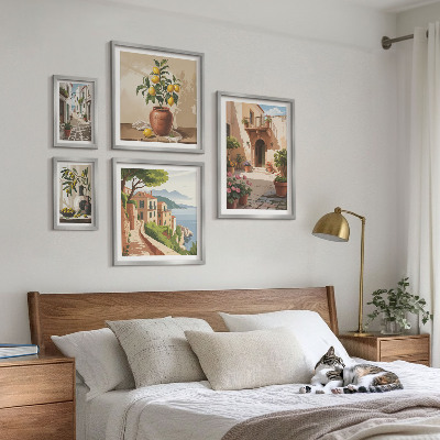 Conjunto de 5 quadros com moldura Flores de rua em estilo mediterrâneo