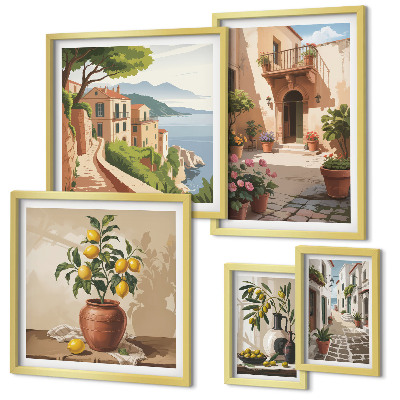 Conjunto de 5 quadros com moldura Flores de rua em estilo mediterrâneo
