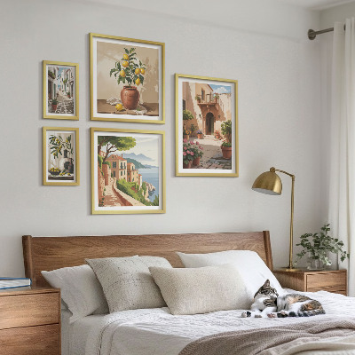 Conjunto de 5 quadros com moldura Flores de rua em estilo mediterrâneo