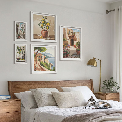 Conjunto de 5 quadros com moldura Flores de rua em estilo mediterrâneo