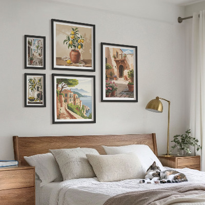 Conjunto de 5 quadros com moldura Flores de rua em estilo mediterrâneo
