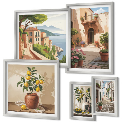 Conjunto de 5 quadros com moldura Flores de rua em estilo mediterrâneo
