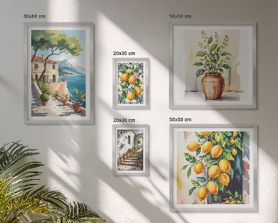 Conjunto de 5 quadros com moldura Paisagens com laranjeiras e vegetação