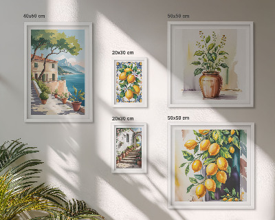 Conjunto de 5 quadros com moldura Paisagens com laranjeiras e vegetação