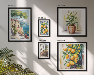 Conjunto de 5 quadros com moldura Paisagens com laranjeiras e vegetação