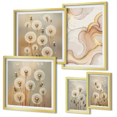 Conjunto de 5 quadros decorativos com motivos florais de natureza delicada