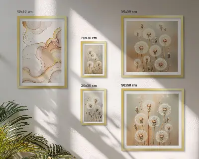 Conjunto de 5 quadros decorativos com motivos florais de natureza delicada
