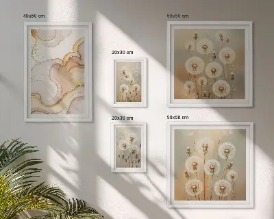 Conjunto de 5 quadros decorativos com motivos florais de natureza delicada
