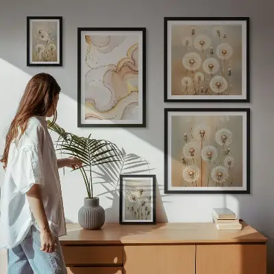 Conjunto de 5 quadros decorativos com motivos florais de natureza delicada