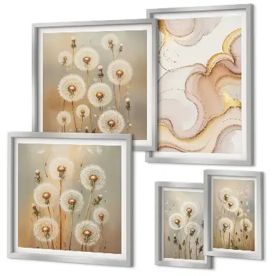 Conjunto de 5 quadros decorativos com motivos florais de natureza delicada