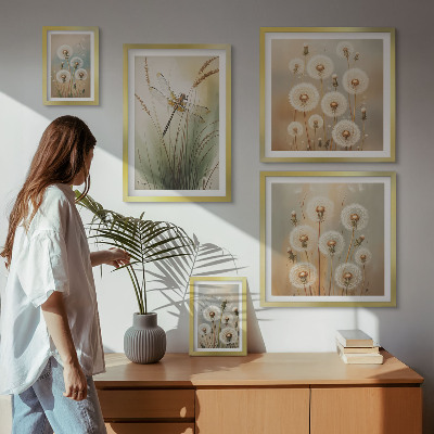 Galeria de parede Motivos florais de libélulas e dentes-de-leão