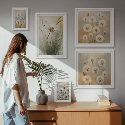 Galeria de parede Motivos florais de libélulas e dentes-de-leão