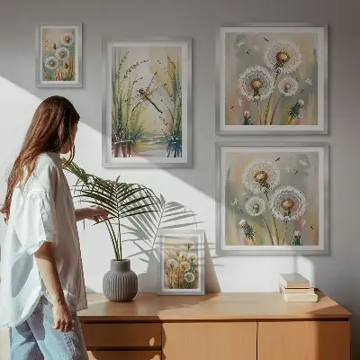 Galeria de quadros para parede com estampas de libélulas em estilo floral natural