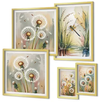 Galeria de quadros para parede com estampas de libélulas em estilo floral natural