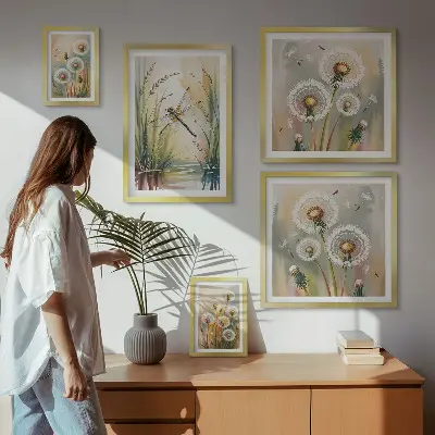 Galeria de quadros para parede com estampas de libélulas em estilo floral natural