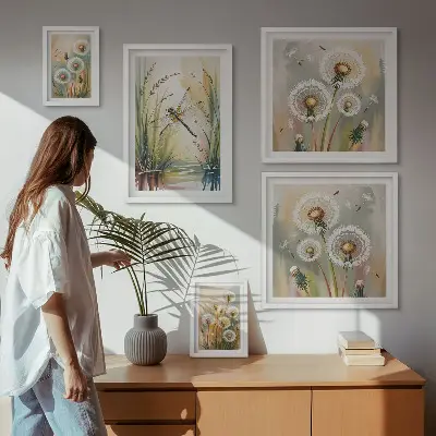 Galeria de quadros para parede com estampas de libélulas em estilo floral natural