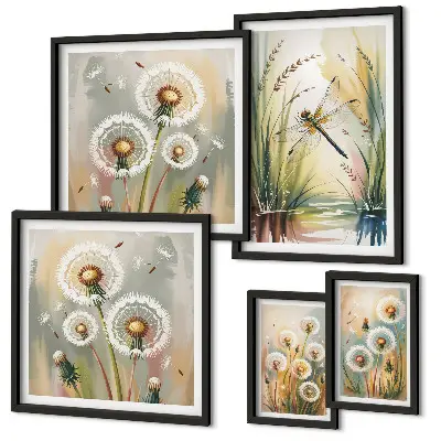 Galeria de quadros para parede com estampas de libélulas em estilo floral natural
