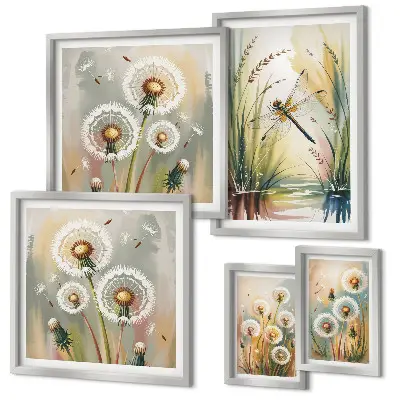 Galeria de quadros para parede com estampas de libélulas em estilo floral natural