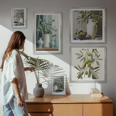 Conjunto de 5 quadros decorativos com estampa de flores de oliveira em estilo escandinavo