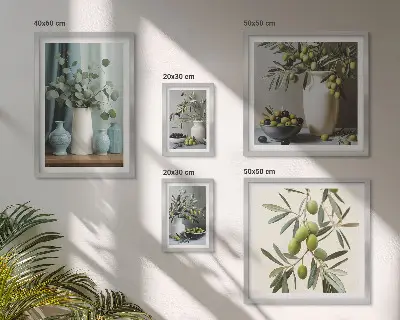 Conjunto de 5 quadros decorativos com estampa de flores de oliveira em estilo escandinavo