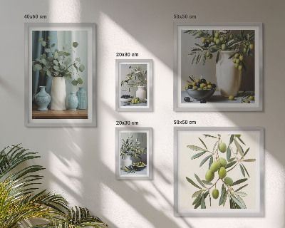 Conjunto de 5 quadros decorativos Flores de oliveira verde em estilo escandinavo