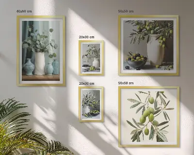 Conjunto de 5 quadros decorativos com estampa de flores de oliveira em estilo escandinavo