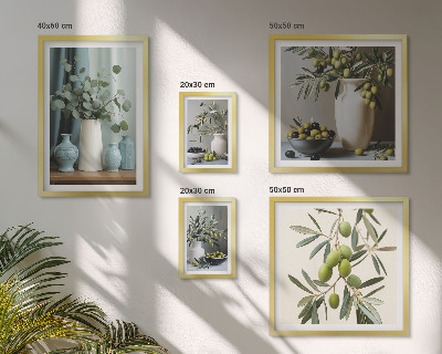 Conjunto de 5 quadros decorativos Flores de oliveira verde em estilo escandinavo