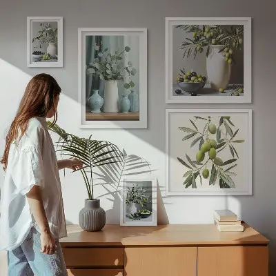 Conjunto de 5 quadros decorativos com estampa de flores de oliveira em estilo escandinavo