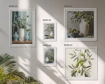 Conjunto de 5 quadros decorativos com estampa de flores de oliveira em estilo escandinavo