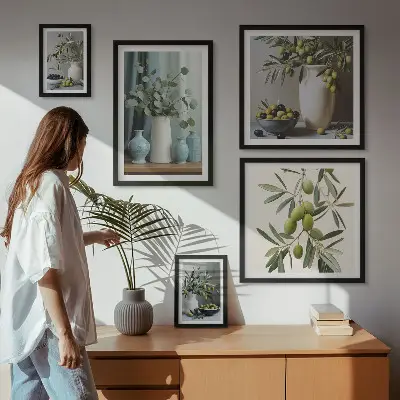 Conjunto de 5 quadros decorativos com estampa de flores de oliveira em estilo escandinavo