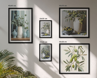 Conjunto de 5 quadros decorativos Flores de oliveira verde em estilo escandinavo