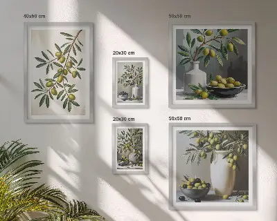 Galeria de parede com detalhes em verde-oliva em um interior rústico