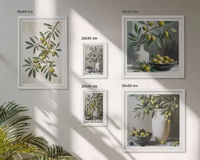 Galeria de parede com detalhes em verde-oliva em um interior rústico