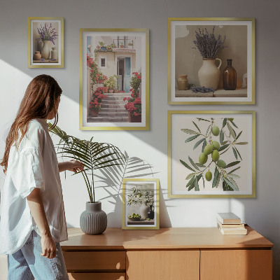 Parede galeria de quadros Flores e frutas em interiores elegantes